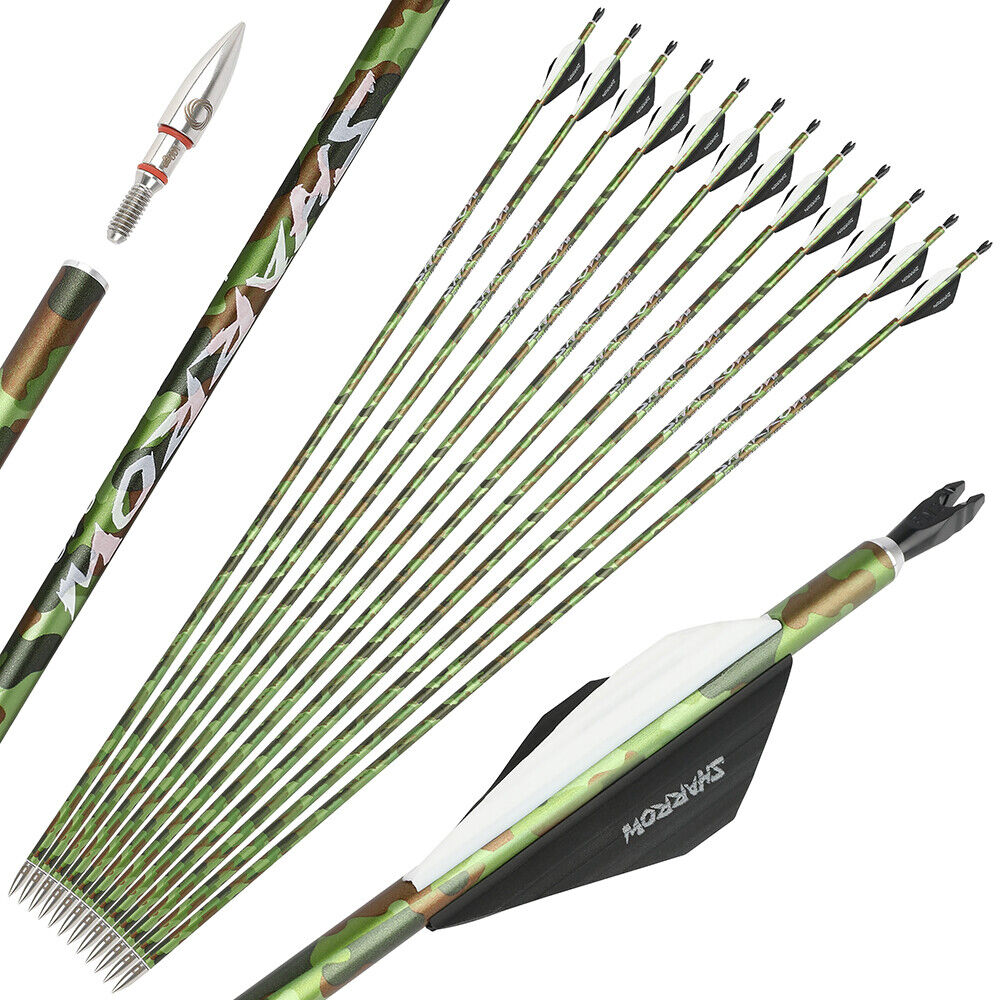 12pcs 30Inch Carbon Arrows SP340 Archery Compoundbow RecurveBow Hunting Arrows Camo